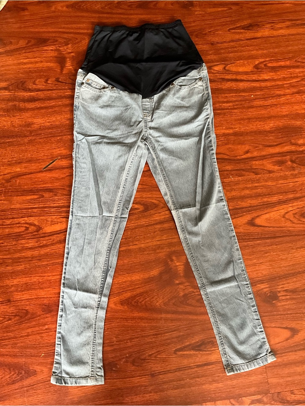 Light Blue Maternity Skinny Jeans with Navy Blue Over-Bump Panel